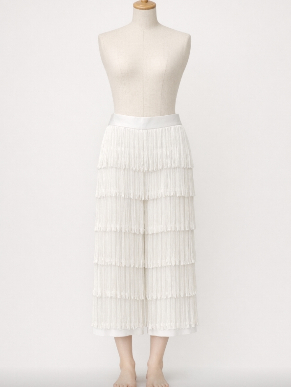 Ashro White French Capri Salsa Pants Costal Cowgirl Boho Chic Teared Wide Leg L